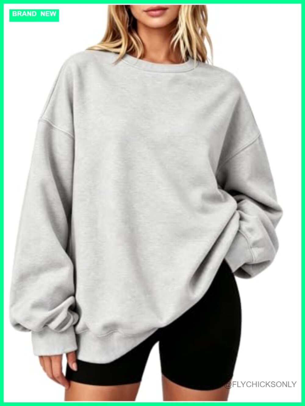 Oversized Crewneck Sweatshirt Cotton Polyester Fleece Lined Pullover